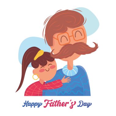Sevimli kız babasına sarılıyor Mutlu Babalar Günü Vektör illüstrasyonları