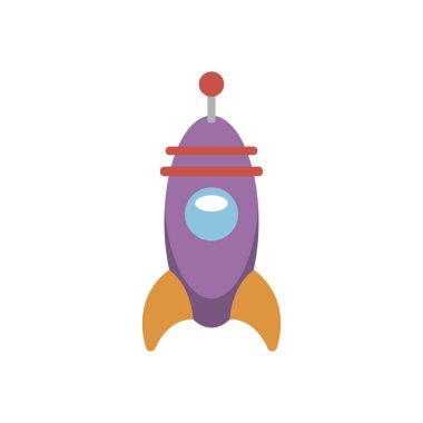 İzole edilmiş renkli uzay roket oyuncak simgesi Düz tasarım Vektör illüstrasyonu