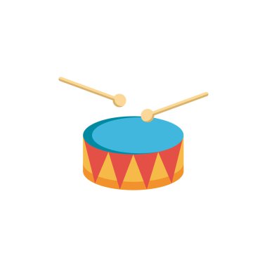 İzole edilmiş renkli davul oyuncağı simgesi düz tasarım Vektör illüstrasyonu