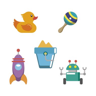 Renkli oyuncak simgeleri kümesi Düz Tasarım Vektör illüstrasyonu