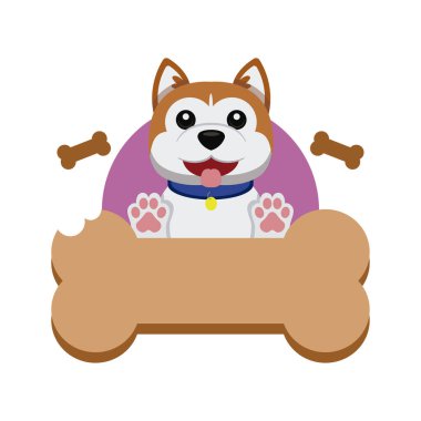 Kemik tahtası olan bir yavru Akita. Vektör illüstrasyonu