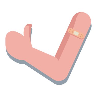 Aşı bandajlı kol. Vektör illüstrasyonu