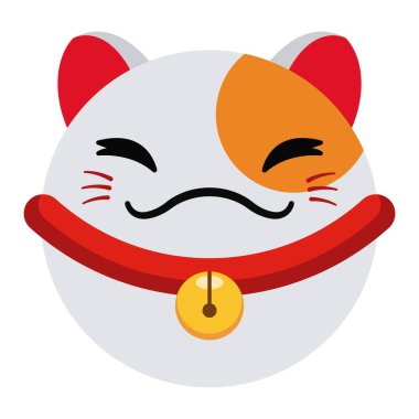 Japon şanslı kedi yüzü ikonu. Vektör illüstrasyonu