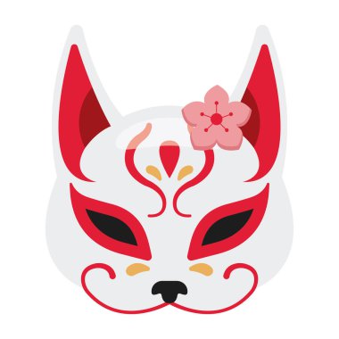 Japon kitsune tilki maskesi. Vektör illüstrasyonu