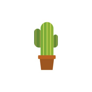 Kahverengi bir seramik tencerede büyüyen dikenli kaktüs ev dekorasyonu için uygun. Vektör illüstrasyonu.
