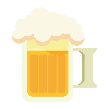 Altın birayla doldurulmuş şeffaf cam bardak ve kalın beyaz köpük tabakası. Vektör illüstrasyonu