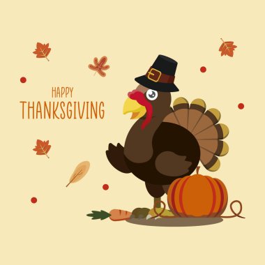 Şükran Günü hacı şapkasıyla karşılanıyor. Etrafı sonbahar yapraklarıyla çevrili. Balkabağı ve hasat süslemeleri.