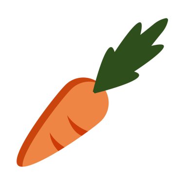 Sağlıklı beslenme ve hasat temalı Vektör illüstrasyonu için yeşil yapraklı tek turuncu havuç.