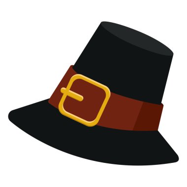 Geleneksel siyah hacı şapkası. Kahverengi bantlı ve altın kare tokalı. Şükran Günü kutlaması için.