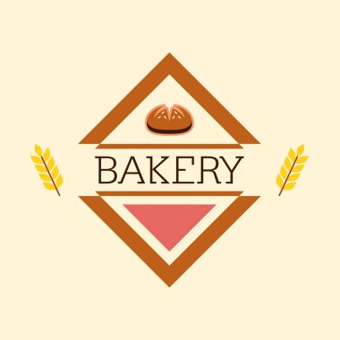 Zarif elmas şekilli fırın logosu. Ekmek illüstrasyonu ve markalaştırıcı illüstrasyonu için buğday süslemeleri.
