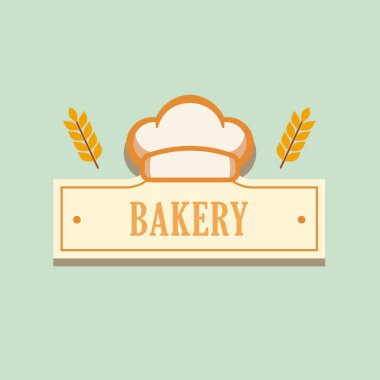 Beyaz aşçı şapkası ve krema dikdörtgen sancak illüstrasyonunda buğday süslemeleri olan klasik fırın logosu.
