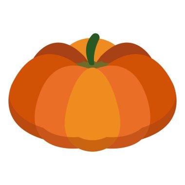 Turuncunun sıcak gölgelerinde yeşil saplı büyük yuvarlak balkabağı. Vektör illüstrasyonu