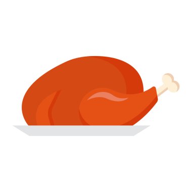 Kahverengi kavrulmuş hindi, beyaz bir tabakta servis ediliyor. Vektör illüstrasyonu