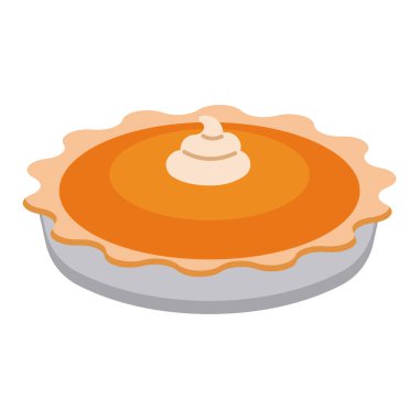 Altın kabuklu ve krem şantili yuvarlak balkabağı turtası. Vektör illüstrasyonu