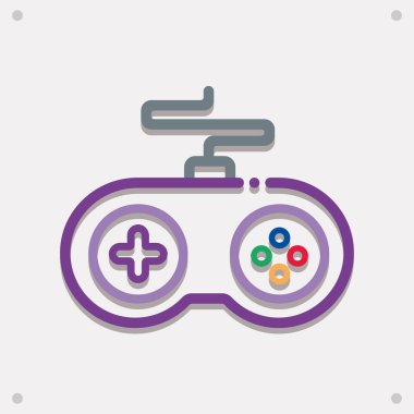 Yön yastığı renkli düğmeleri ve gri kablo taşıyıcı illüstrasyonuyla mor oyun denetleyici