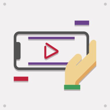 Video oynatıcı arayüzü ve yayınlanan içerik gösterimi ile mobil aygıt ekranına dokunmak