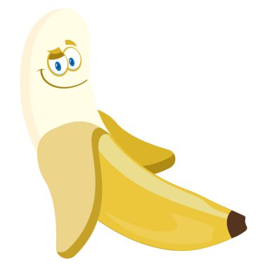 İzole edilmiş şirin, mutlu muz karakteri Vektör illüstrasyonu