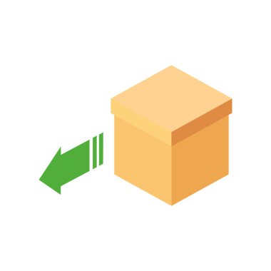 Karton kutu ve hareket gösteren yeşil ok ya da düz bir şekilde geri dönüş hareketi. Vektör illüstrasyonu.