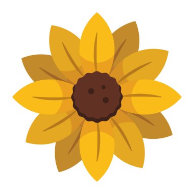 Katmanlı yapraklı parlak sarı ayçiçeği ve doğa için koyu kahverengi merkezli çiçek tasarımı Vektör illüstrasyonu