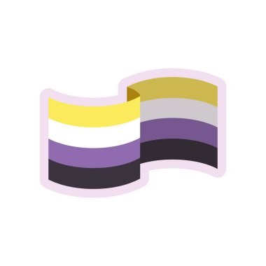 İkili olmayan gurur bayrağı sallıyor. Cinsiyet tanımlaması için sarı mor ve siyah çizgili. Vektör illüstrasyonu.