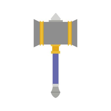 Mavi saplı ağır savaş çekici ve orta çağ savaş silahı tasarımı Vektör illüstrasyonu içeren gri metal kafa.