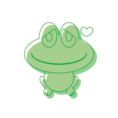Yeşil kurbağa kalp sembolü ile gülümsüyor.