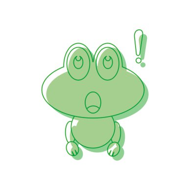 Yeşil kurbağa, Vektör illüstrasyonunun yanında ünlem işaretiyle şaşırdı.