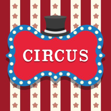 Mavi ışıkları ve çizgili yıldızları olan klasik sirk afişi Vektör illüstrasyonu