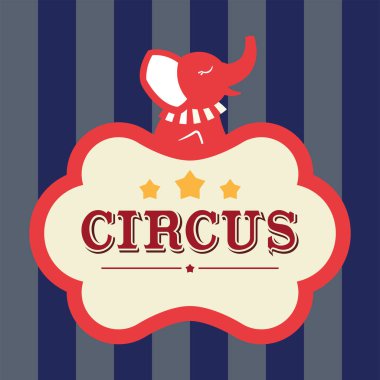Kırmızı fil dekoratif sirk tabelasında Vektör illüstrasyonuyla gösteri yapıyor.