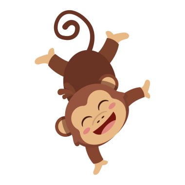 Oyuncu kahverengi maymun kıvrımlı kuyruk vektörü illüstrasyonuyla asılı