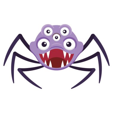 Sivri dişleri ve uzun bacakları olan çok gözlü örümcek yaratık.