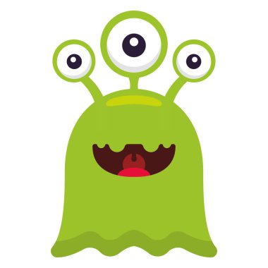 Çoklu gözlü ve kırmızı dilli mutlu canavar vektör çizimi