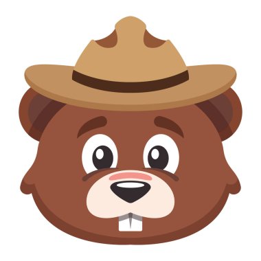 Kahverengi kunduz kafalı, kahverengi safari şapkalı, barışçıl ifadeli Vektör çizimi.