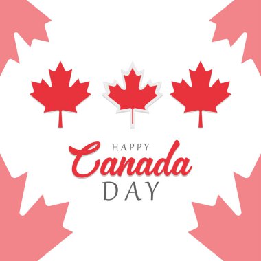 Üç kırmızı akçaağaç yaprağı ve pembe tasarım Vektör illüstrasyonlu Kanada Günü 'nüz kutlu olsun.