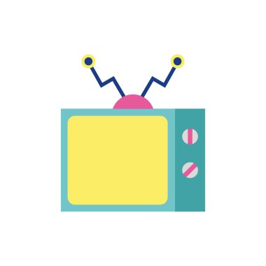 Antenleri ve renkli tasarımı olan retro bir TV seti. Vektör illüstrasyonu