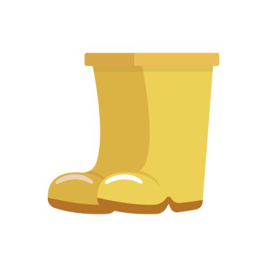 Kahverengi tabanlı parlak sarı su geçirmez çizmeler ve yansıtıcı gölgeler ıslak hava koruma vektörü çizimi için mükemmel.