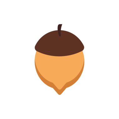 Doğal kahverengi meşe palamudu fındığı, turuncu bronz tenli ve koyu kahverengi şapkalı, sonbahar dekorasyonu için küçük gövdeli, vektör illüstrasyonlu.