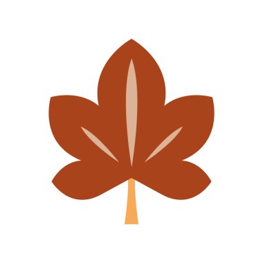 Dekoratif kahverengi kestane yaprağı sivri loblu hafif damarlar ve sonbahar yeşillik tasarımı için turuncu saplı Vektör çizimi