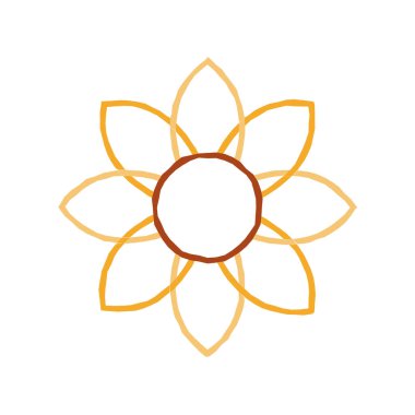 Sivri yapraklı, kahverengi merkezli sarı ayçiçeği çizgisi neşeli bir çiçek çizgisi çizimi olan Vektör illüstrasyonunu oluşturuyor