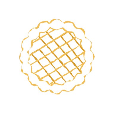 Sarı kafes kabuğu desenli yuvarlak turta ana hatları ve tatil pişirme çizgisi sanat temsilcisi çizimi için istiridyeli kenar.