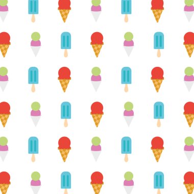Dondurma külahlı renkli desen buzlu dondurma ve eğlenceli tekrarlanan tasarım Vektör illüstrasyonunda kepçeler
