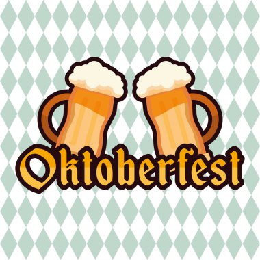 Oktoberfest tasarımı iki karikatür bira kupası Vektör illüstrasyonu