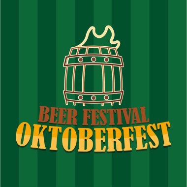 Yeşil arka planlı ana hatlı bira fıçısı Oktoberfest Vektör illüstrasyonu