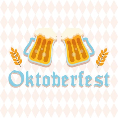 İki bira bardağı buğday süsleme vektör illüstrasyonuyla şıngırdıyor