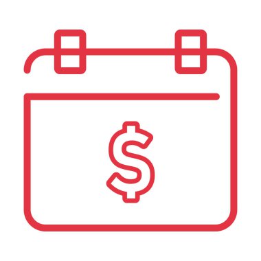 Dolar işareti sembollü kırmızı takvim. Mali planlama bütçesi yönetimi ve ödeme zamanlaması simgesi Vektör illüstrasyonu