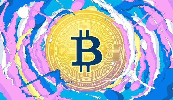 Bitcoin Pop Art Πολύχρωμη Έκρηξη Έκρηξη Σύμβολο Bit Coin Εικονογράφηση — Διανυσματικό Αρχείο