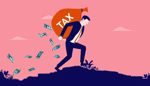 Pago Impuestos Empresario Camino Pagar Impuestos Llevando Una Gran Bolsa — Vector de stock