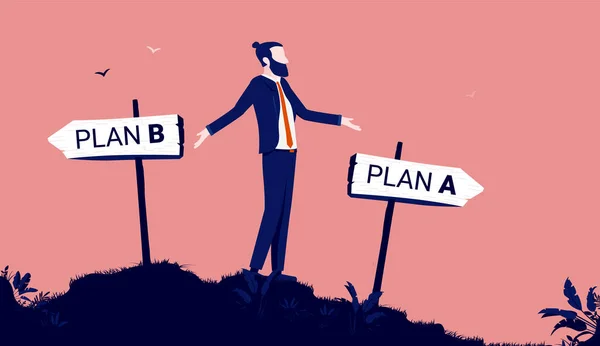 Business Plan Plan Businessman Trying Make Choice Way Forward Choosing — Stock Vector