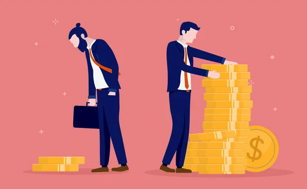 Różnica Płac Między Mężczyznami Dwóch Biznesmenów Różnym Wynagrodzeniu Dochodach Nieuczciwa — Wektor stockowy