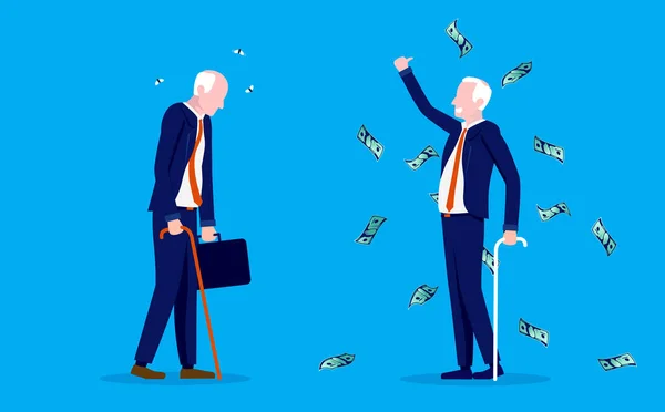 Πλούσια Και Φτωχή Συνταξιοδότηση Δύο Συνταξιούχοι Άνδρες Διαφορετικό Οικονομικό Αποτέλεσμα — Διανυσματικό Αρχείο